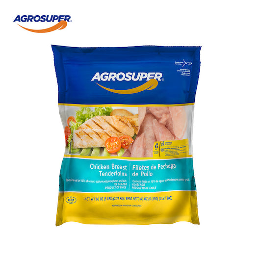 Agro Super Marinated Raw Chicken Tenders IQF 5 Pound Each - 8 Per Case.