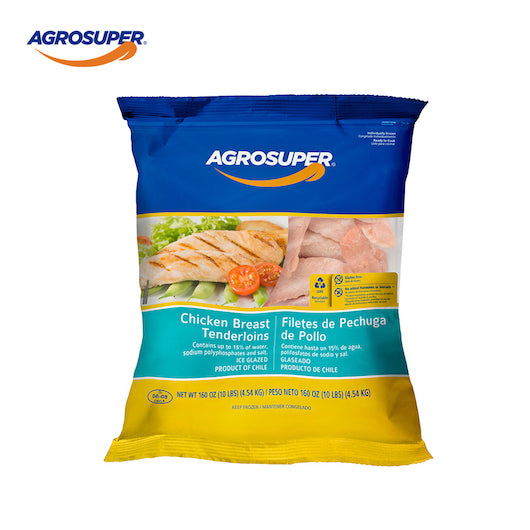 Agro Super Marinated Raw Chicken Tenders IQF 10 Pound Each - 4 Per Case.