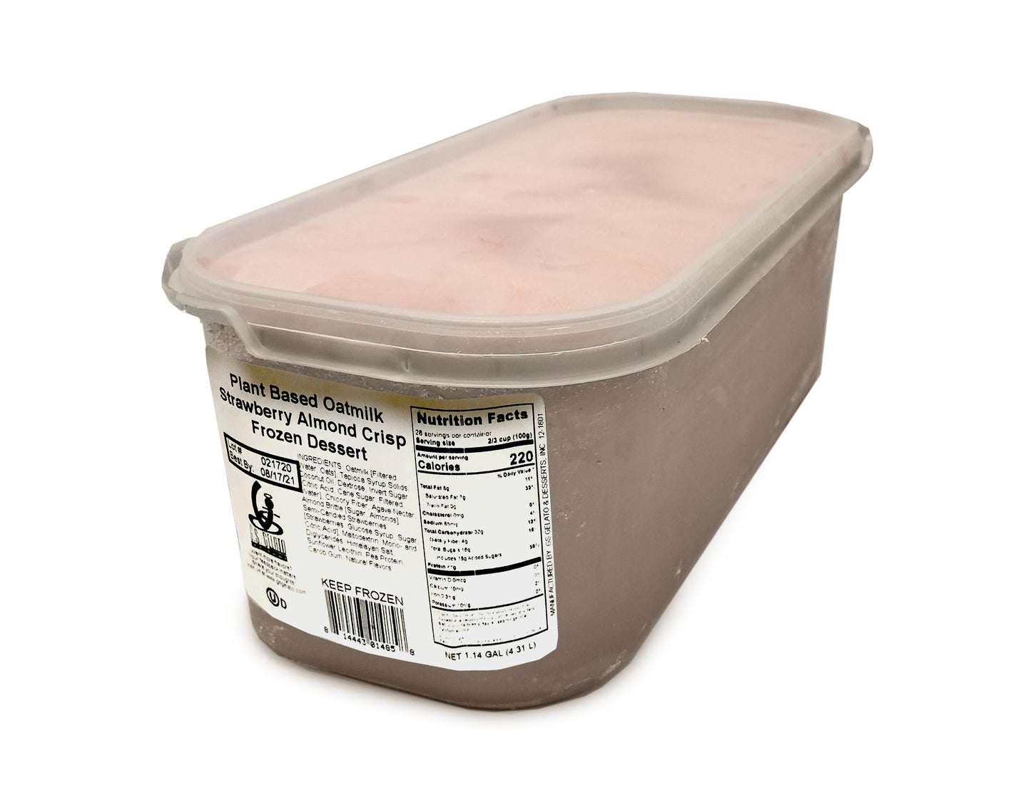 G Gelato Plant Based Oatmilk Strawberry Almond Crisp Frozen Dessert 5 Liter - 1 Per Case.