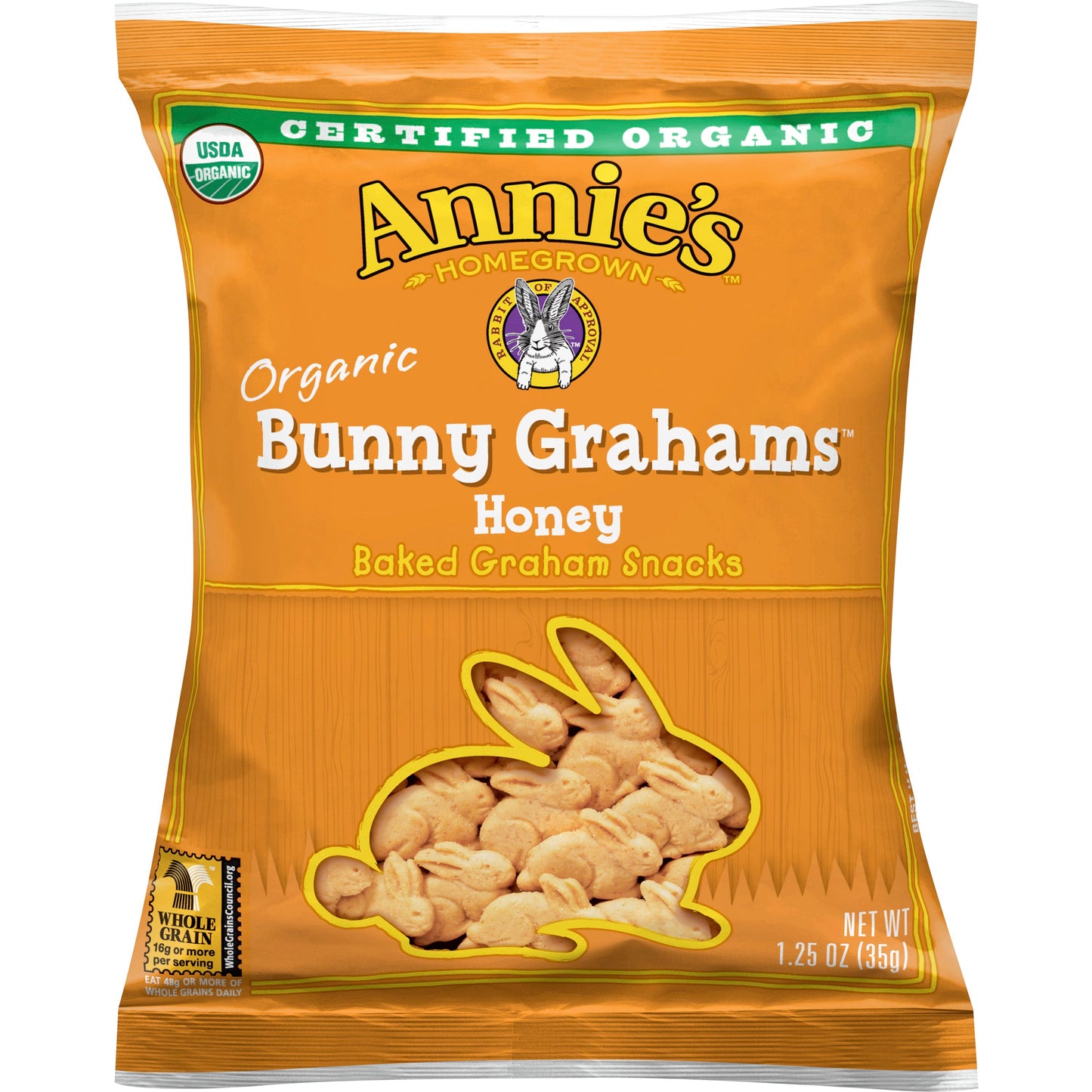 Annie's™ Organic Graham Crackers Bunny Grahams™ Single Serve Honey 1.25 Ounce Size - 100 Per Case.