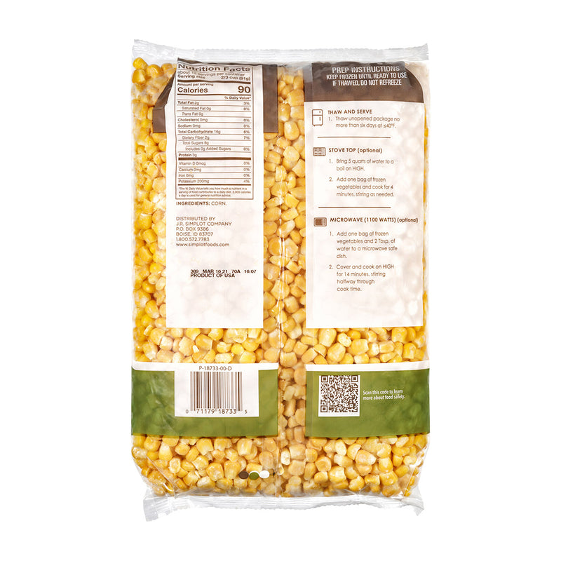 Simplot Simple Goodness Classic Vegetables Rte Cut Corn Simply Sweet 2.5 Pound Each - 12 Per Case.