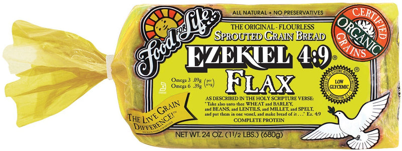 Food For Life Organic Ezekiel Sprouted Whole Grain Flax Bread 24 Ounce Size - 6 Per Case.