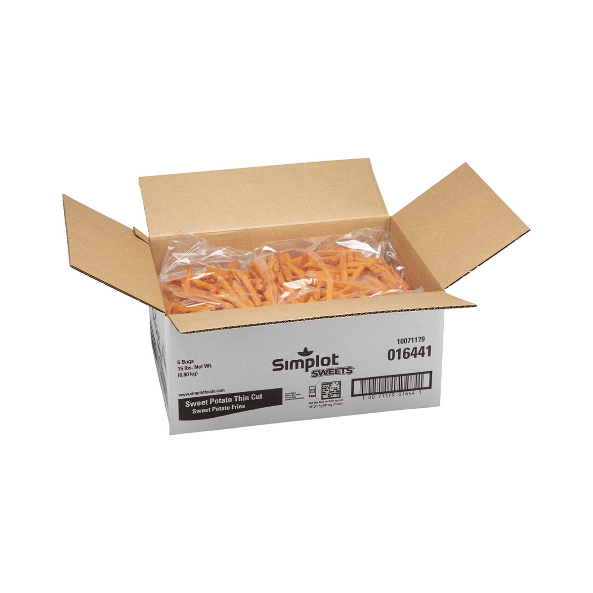 Simplot Sweets 6"x8" Sweet Potato Thin Cut Fries 2.5 Pound Each - 6 Per Case.