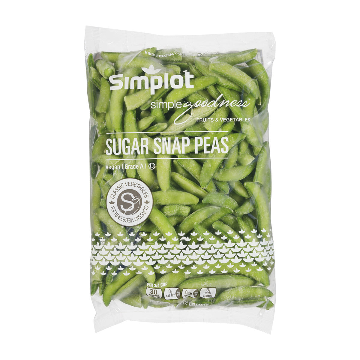 Simplot Simple Goodness Classic Vegetables Sugar Snap Peas 2 Pound Each - 12 Per Case.