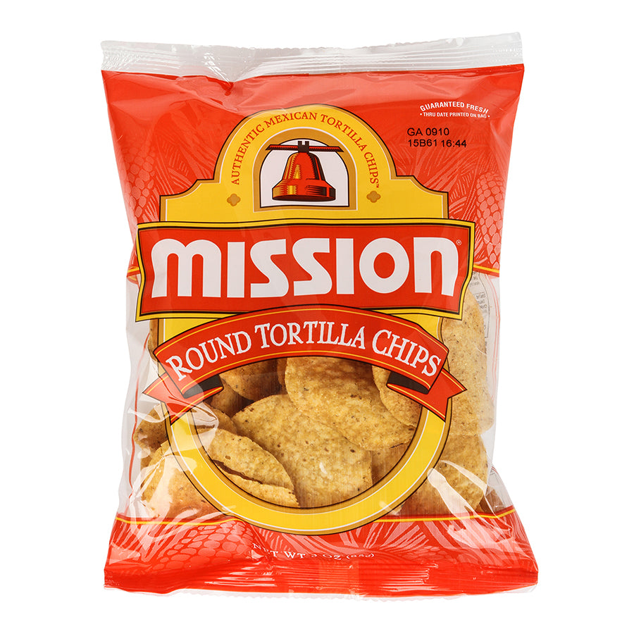 Mission Yellow Round Tortilla Chips 3 Ounce Size - 48 Per Case.