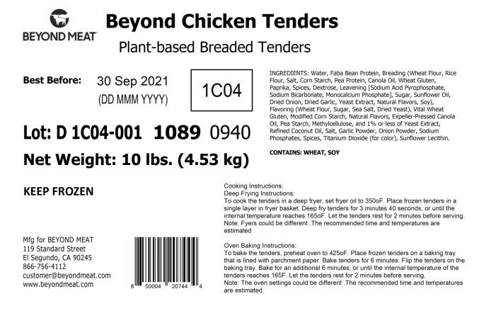 Beyond Meat Beyond Chicken Tenders 5 Pound Each - 2 Per Case.