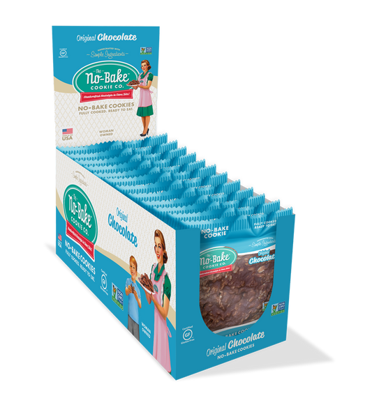 The No Bake Cookie Co Original Chocolate Large Individually Wrapped 4.3 Ounce Size - 72 Per Case.