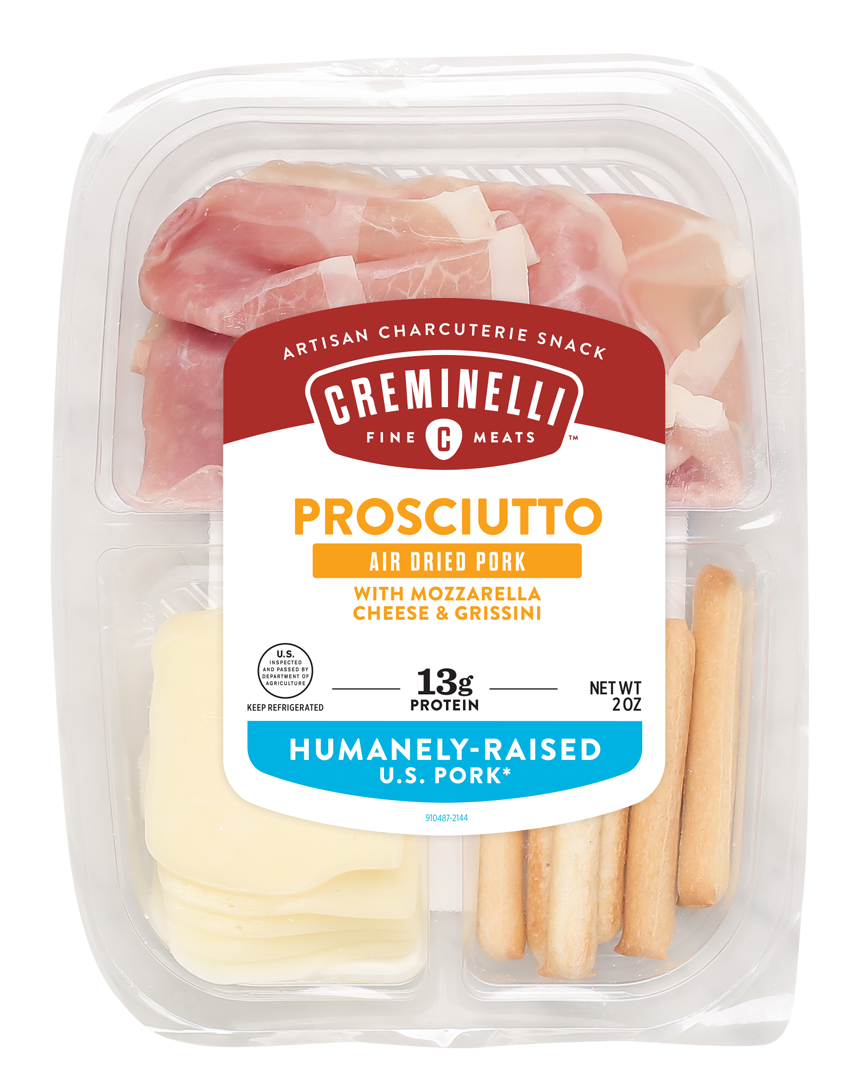 Sliced Prosciutto Mozzarella & Grissini Snack Tray Silky Thin Slices Of All Natural Dome 2 Ounce Size - 12 Per Case.