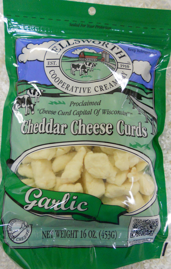 Ellsworth Garlic Cheddar Cheese Curds 16 Ounce Size - 8 Per Case.