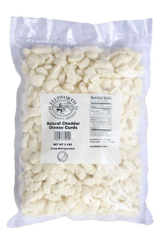 Ellsworth Natural White Cheddar Cheese Curds 5 Pound Each - 2 Per Case.