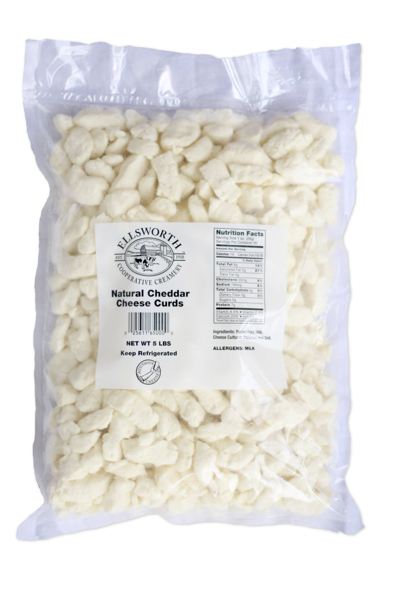 Ellsworth Natural White Cheddar Cheese Curds 5 Pound Each - 2 Per Case.