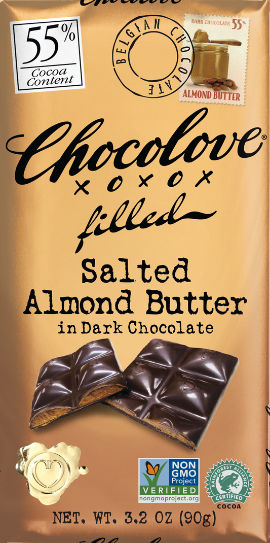 Salted Almond Butter In Dark Chocolate (Master Case) 3.2 Ounce Size - 120 Per Case.