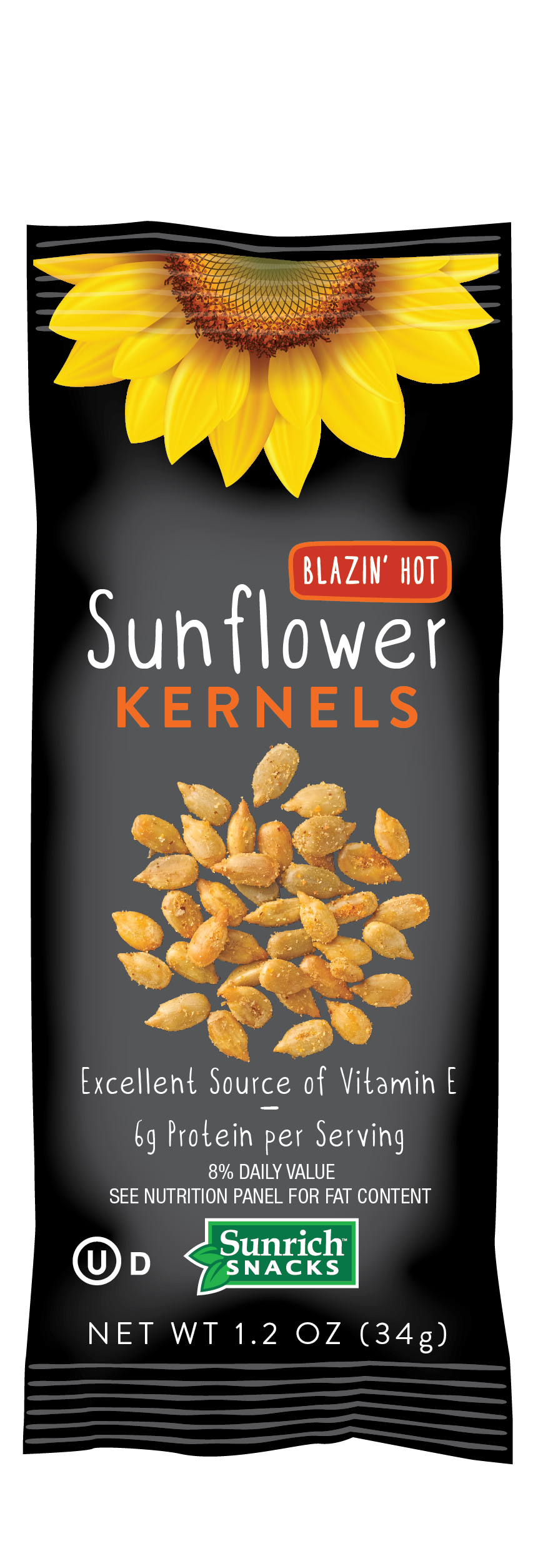 Sunflower Seed Kernel Blazin' Hot Flavor 1.2 Ounce Size - 150 Per Case.