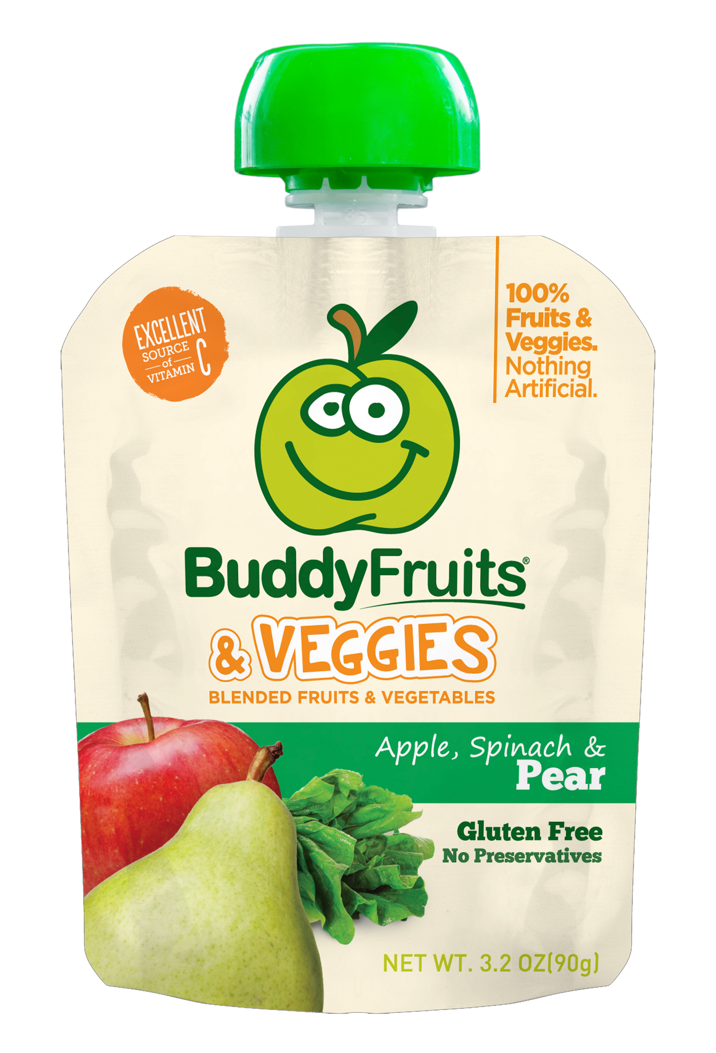 Buddy Fruits Veggies Spinach & Pear 3.2 Ounce Size - 18 Per Case.