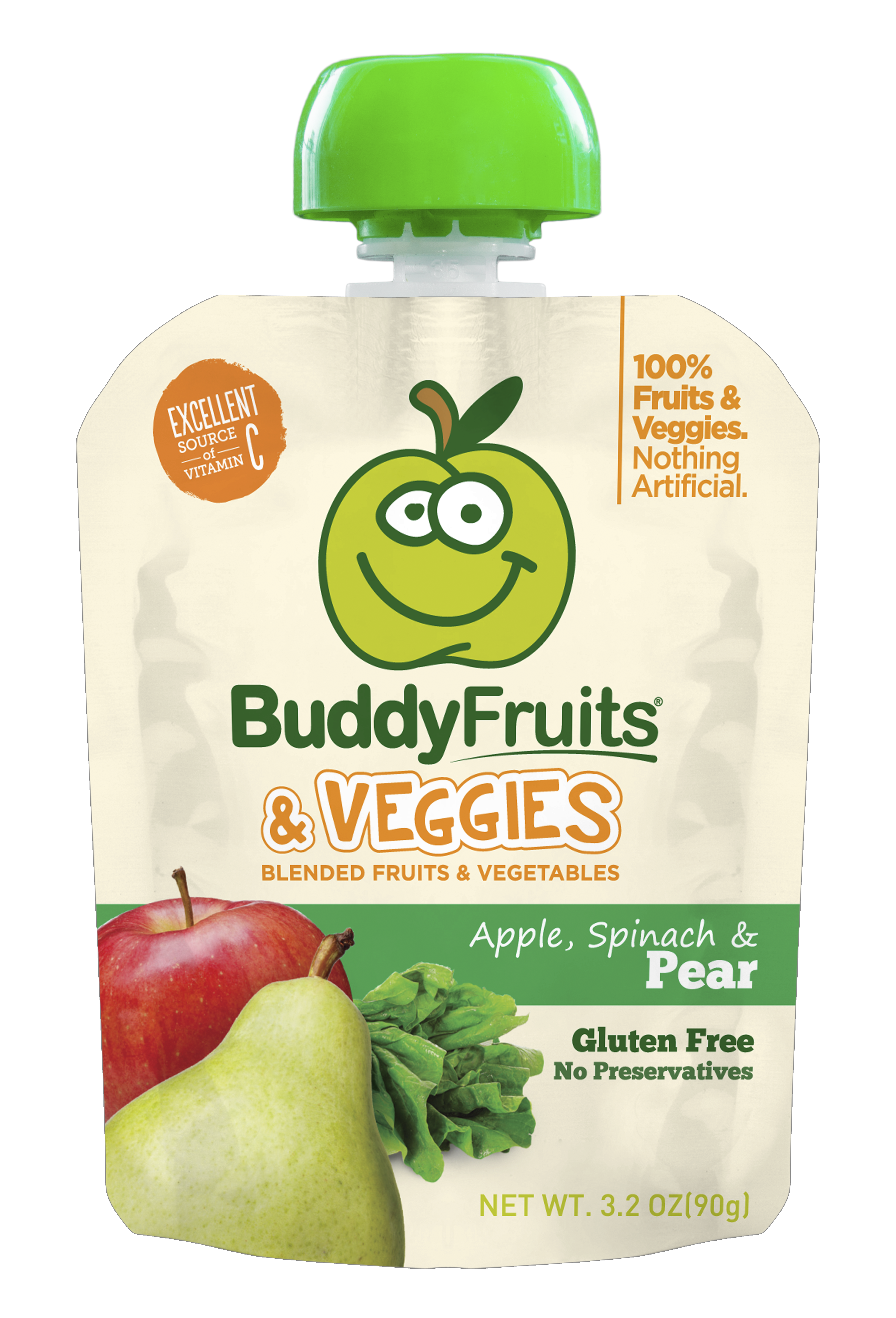 Buddy Fruits Veggies Spinach & Pear 3.2 Ounce Size - 18 Per Case.
