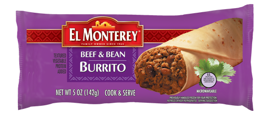 Burrito Individually Wrapped El Monterey Beef& Bean 5 Ounce Size - 24 Per Case.