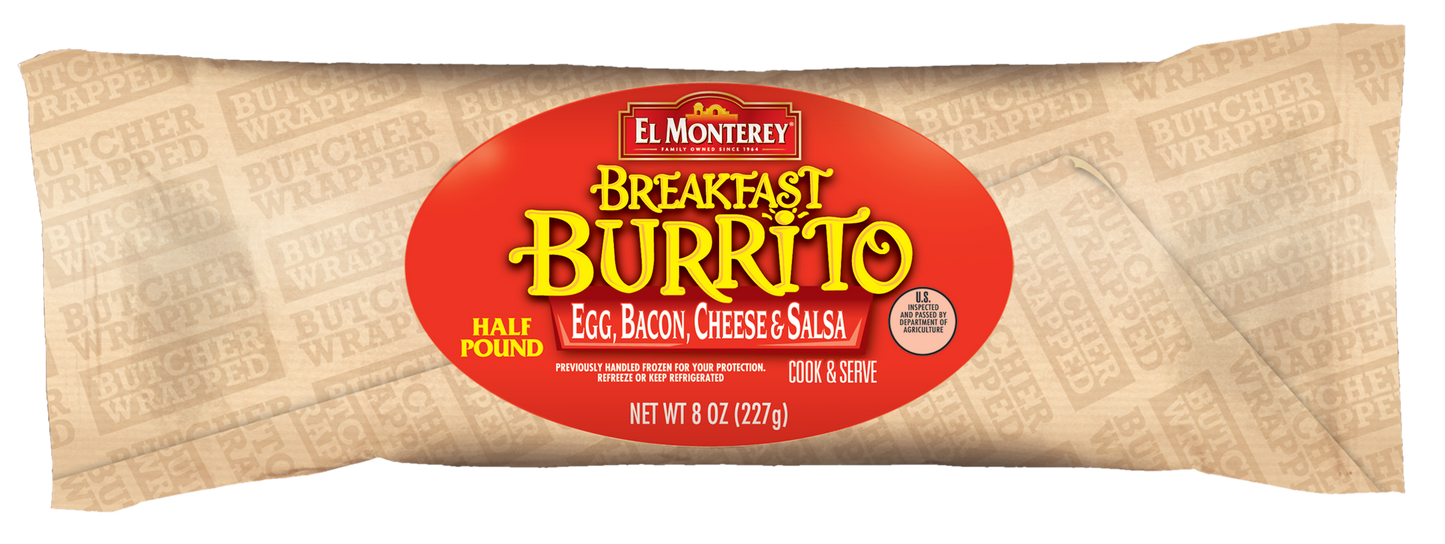 Burrito El Monterey Egg & Bacon Cheese Salsa 8 Ounce Size - 12 Per Case.