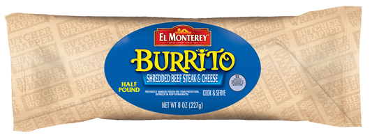 Burrito El Monterey Shredded Beef Steak And Cheese Individually Wrapped 8 Ounce Size - 12 Per Case.