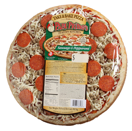 Papa Primo's Large Sausage And Pepperoni Pizza 35 Ounce Size - 1 Per Case.