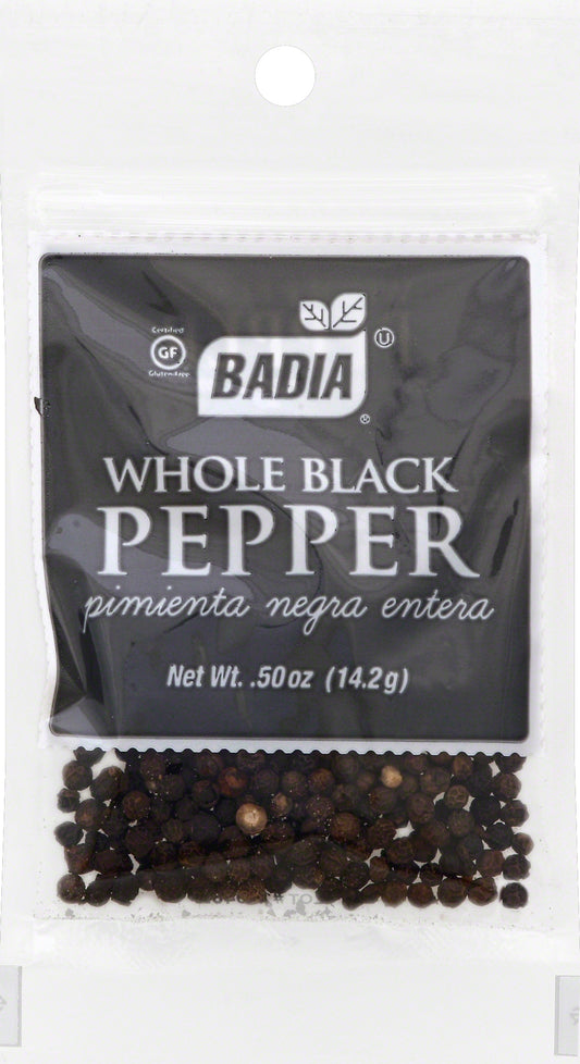 Badia Pepper Whole Black 0.5 Ounce Size - 576 Per Case.