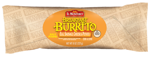 Burrito El Monterey Egg & Sausage Potato & Cheese 8 Ounce Size - 12 Per Case.