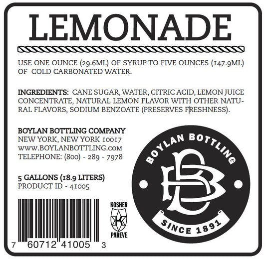 Boylan Bottling Lemonade Soda Bag In Box Fountain 5 Gallon - 1 Per Case.