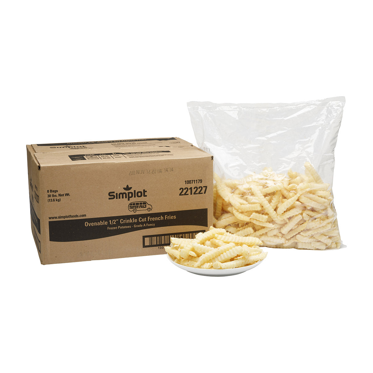 Simplot Tater Pals 2" Ovenable Crinkle Cutfries 5 Pound Each - 6 Per Case.