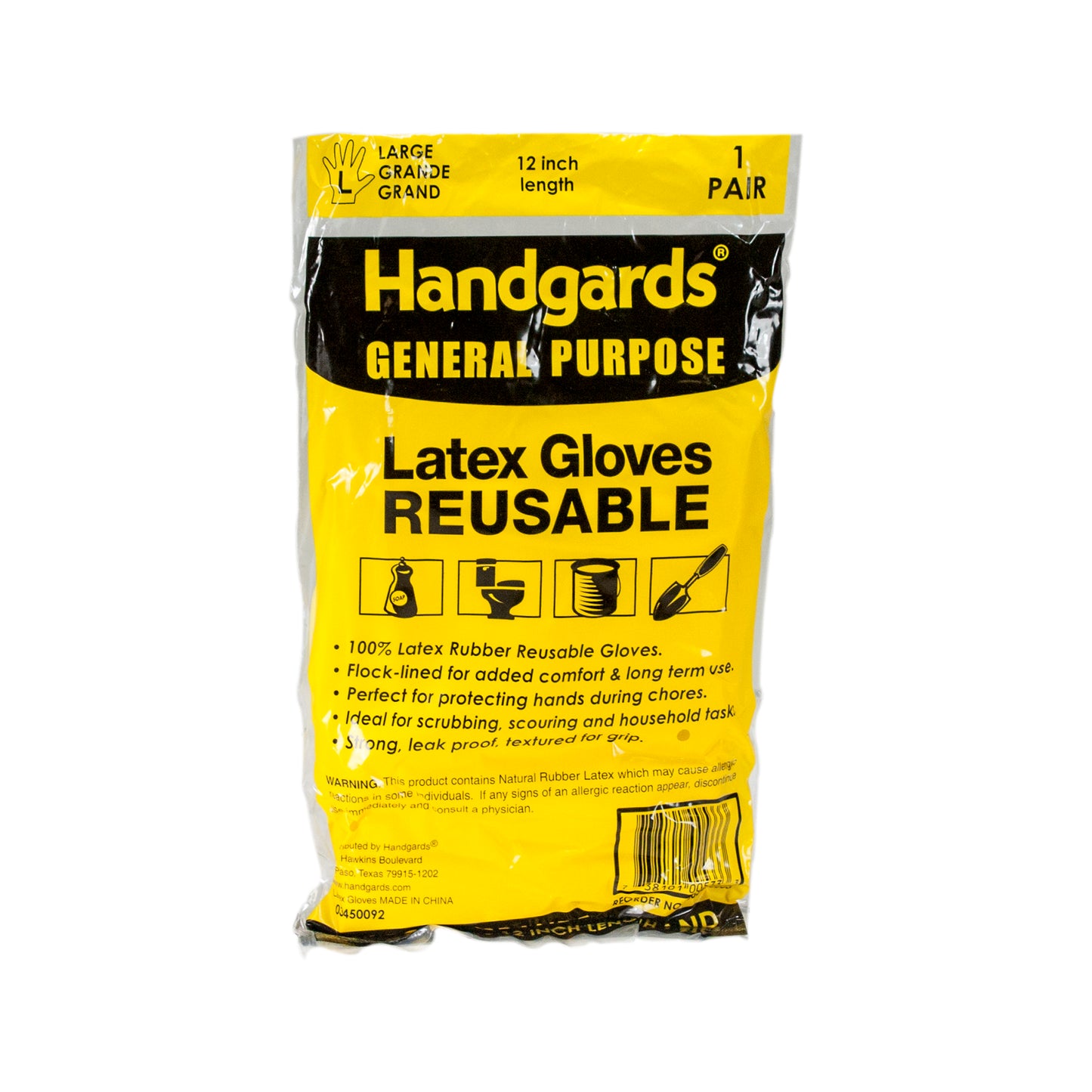 Handgards General Purpose Reusable Yellow Latex Large Glove 12 Pair - 4 Per Case.