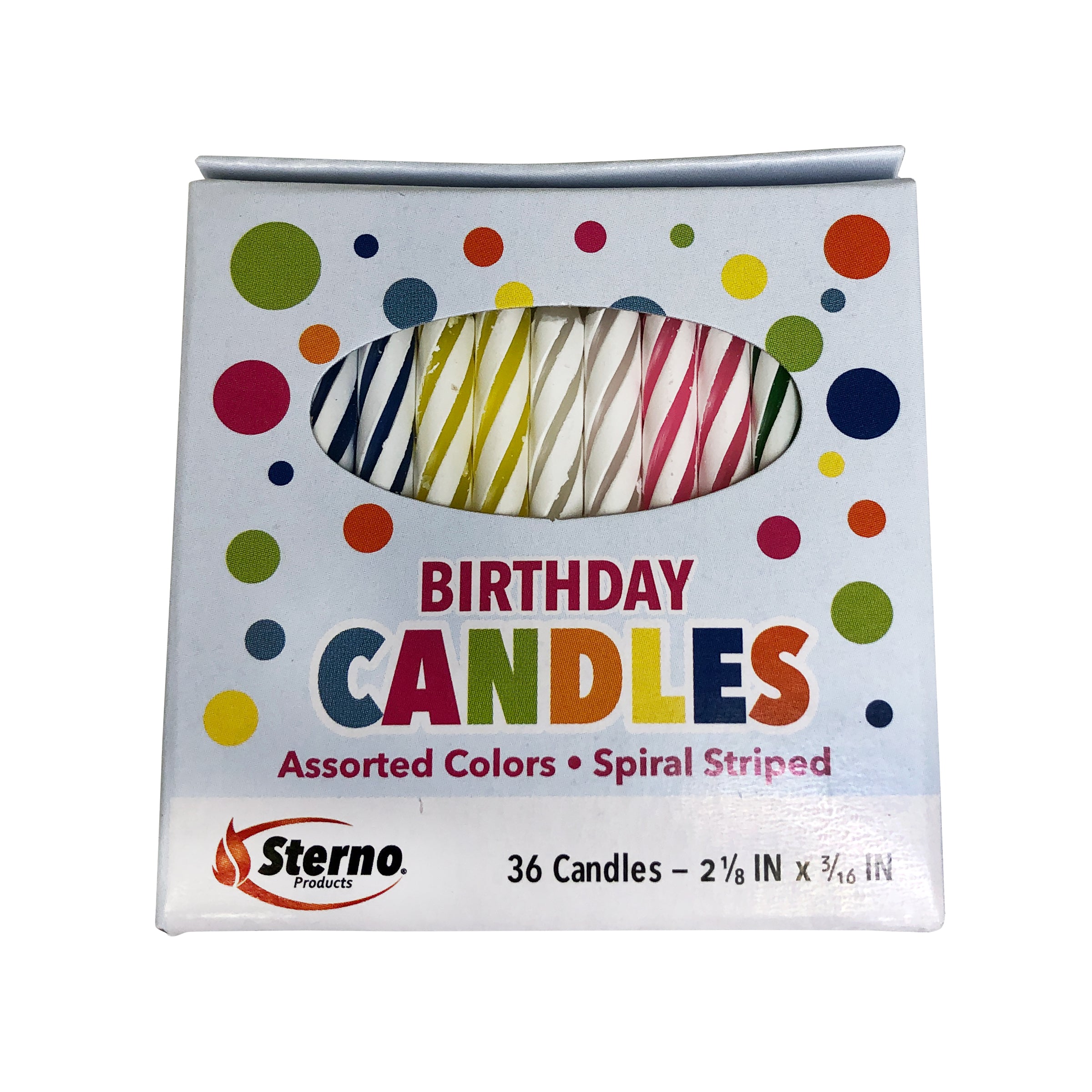 Birthday Candles Spiral Stripe Assorted Colors 12 Each - 144 Per Case.
