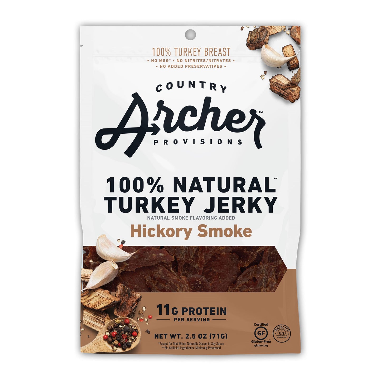 Country Archer Jerky Co Hickory Smoke Turkeyjerky 2.5 Ounce Size - 12 Per Case.