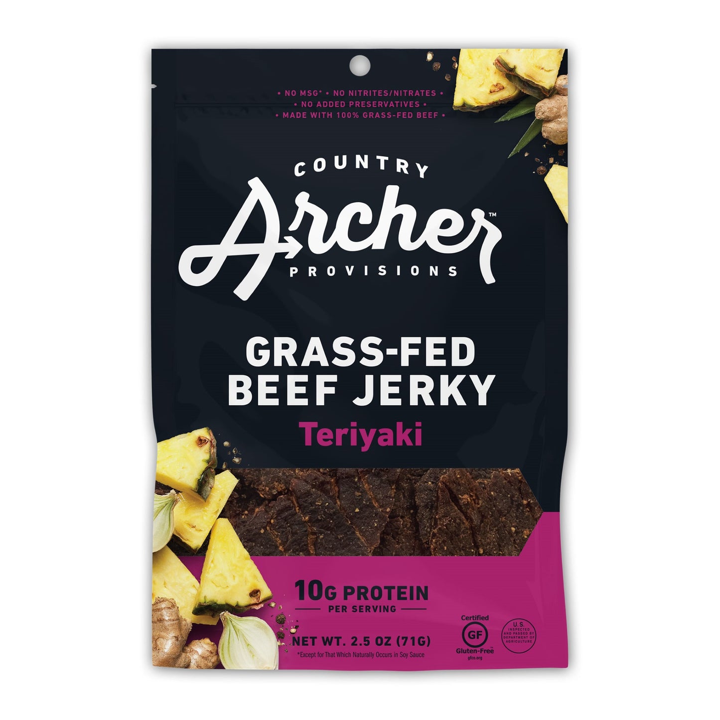 Country Archer Jerky Co Teriyaki Beef Jerky 2.5 Ounce Size - 12 Per Case.