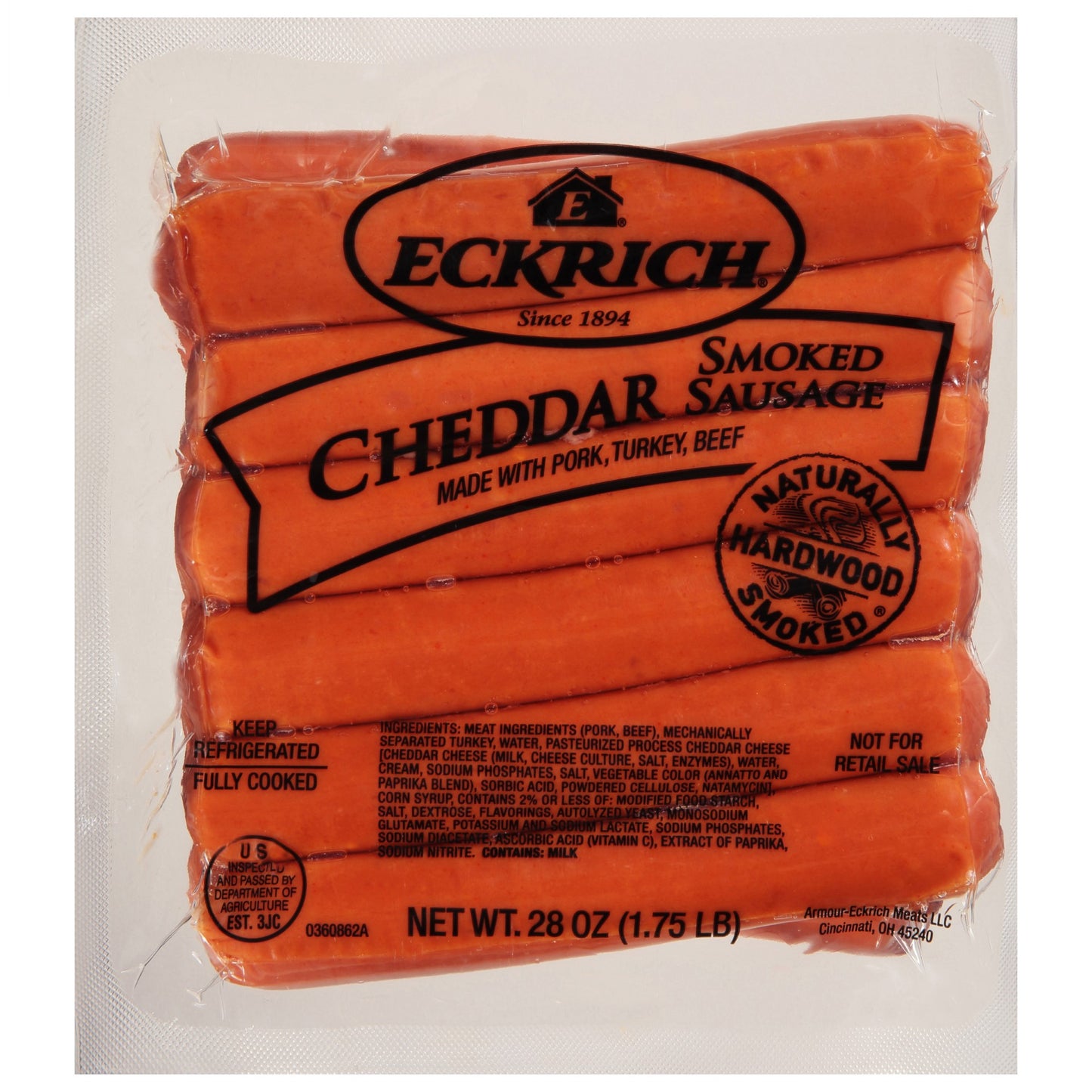 Smoked Sausage Links Cheddar Pound 1.77 Pound Each - 6 Per Case.