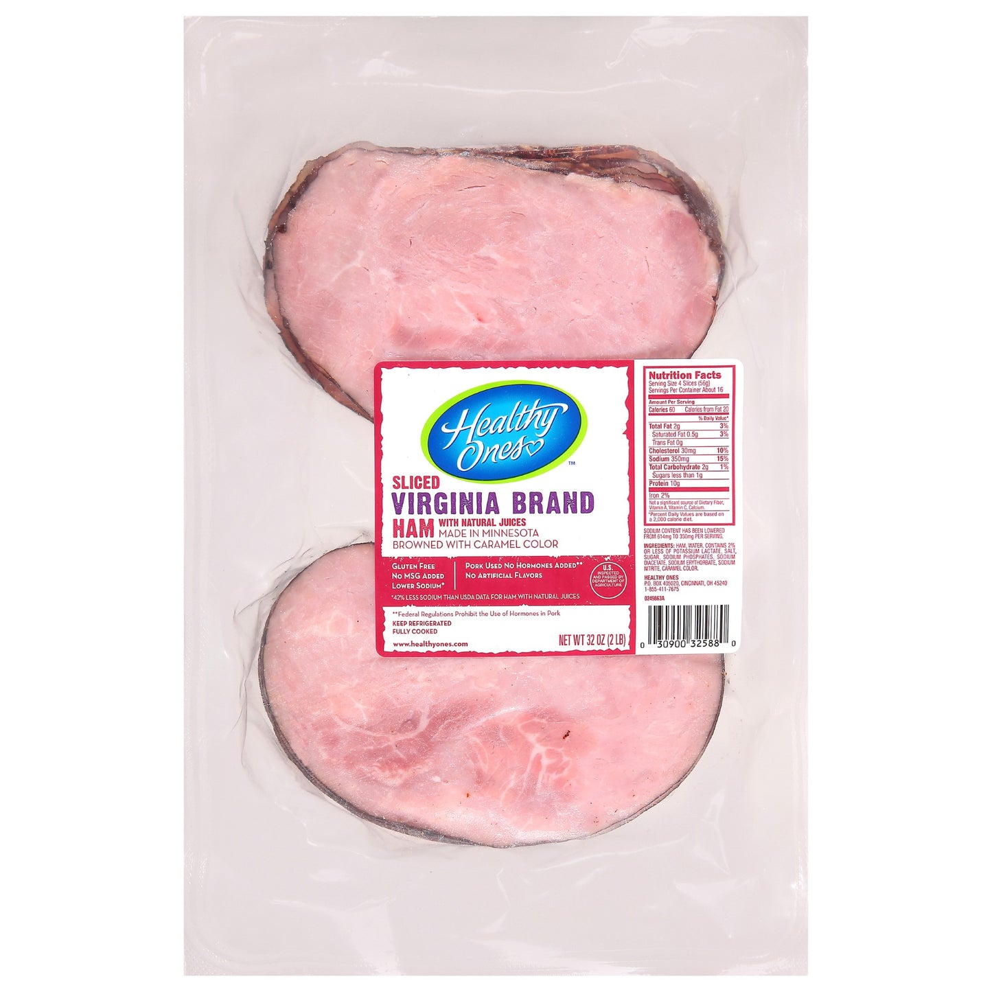 Ham Healthy Ones Virginia Brand Slice 2 Pound Each - 6 Per Case.