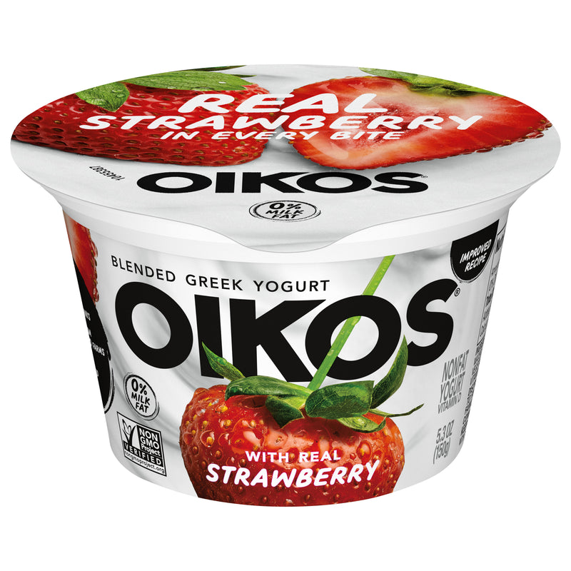 Oikos Dannon Core Strawberry Cups 5.3 Ounce Size - 12 Per Case.