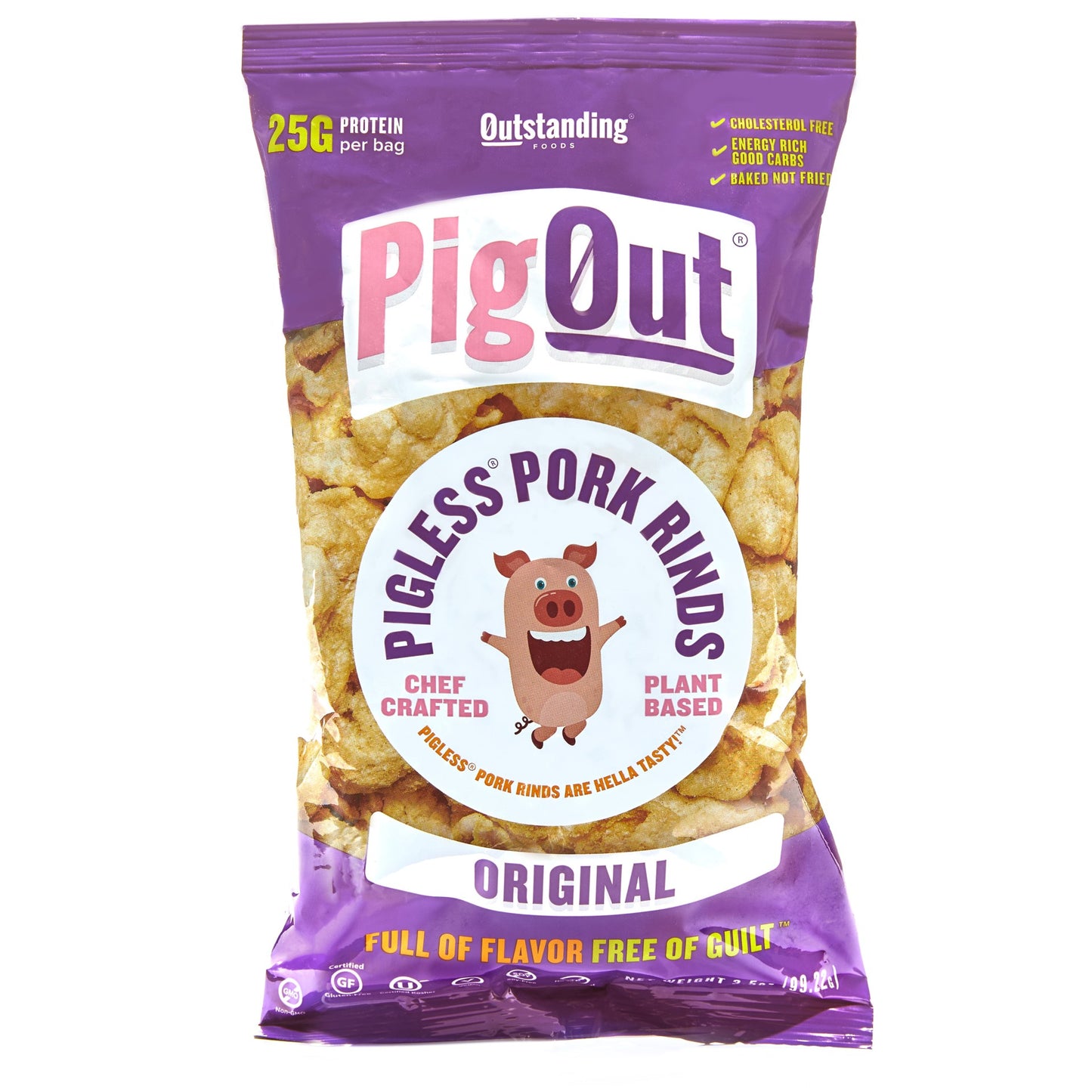 Pigout Original Pigless Pork Rinds 3.5 Ounce Size - 12 Per Case.