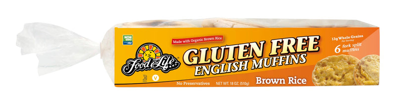 Food For Life Wheat & Gluten Free Brown Rice English Muffin 18 Ounce Size - 6 Per Case.