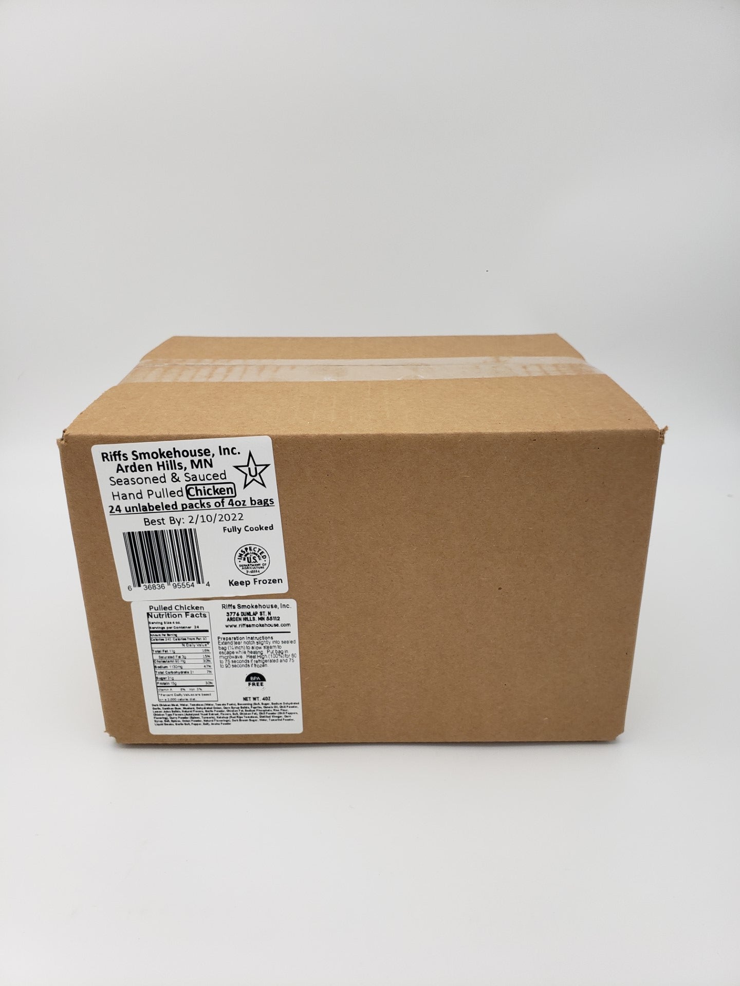 Riff's Individual Pulled Chicken Pound 0.25 Pound Each - 24 Per Case.