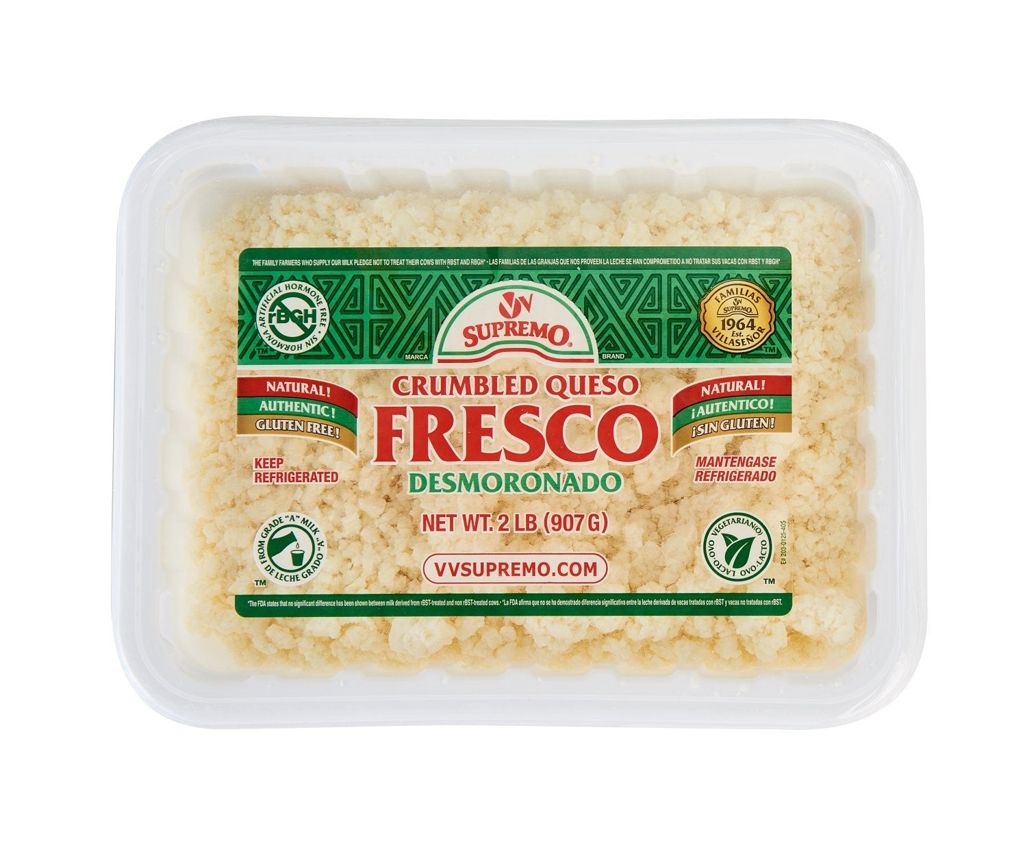 Supremo Queso Fresco Crumbles 2 Pound Each - 6 Per Case.