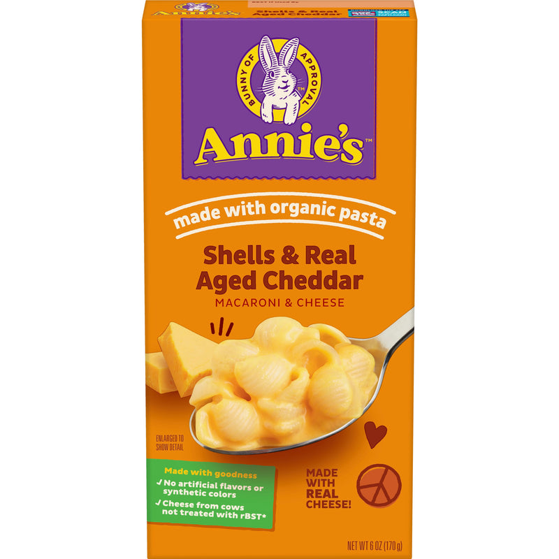 Annie's™ Macaroni & Cheese Box Shells & Real Aged Cheddar 6 Ounce Size - 12 Per Case.