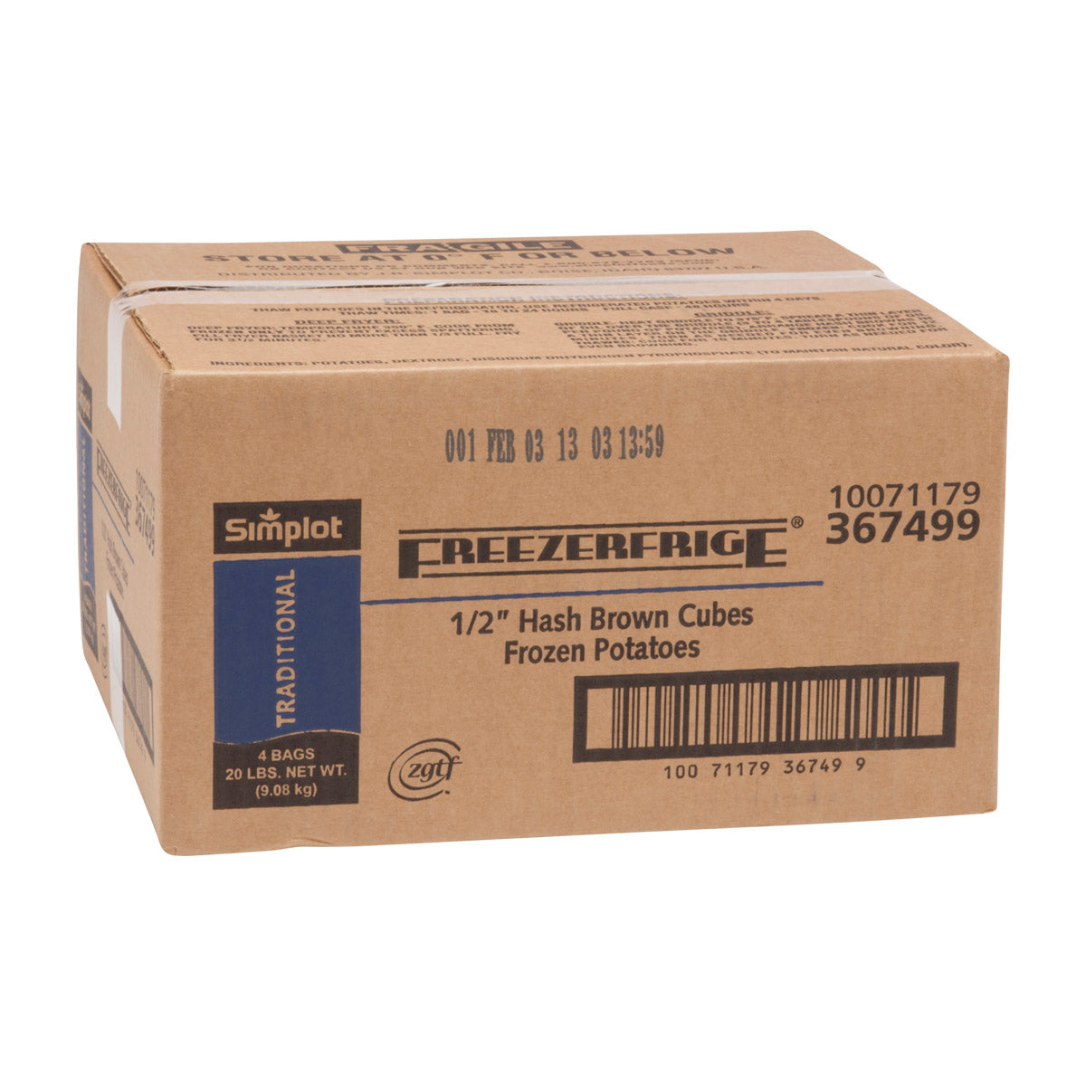 Simplot Freezerfrige 2" Cubed Hash Brownslb 5 Pound Each - 4 Per Case.