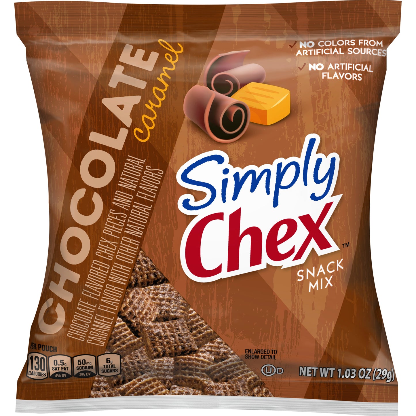 Chex Mix™ Simply Chex™ Snack Mix Single Serve Chocolate Caramel 1.03 Ounce Size - 60 Per Case.