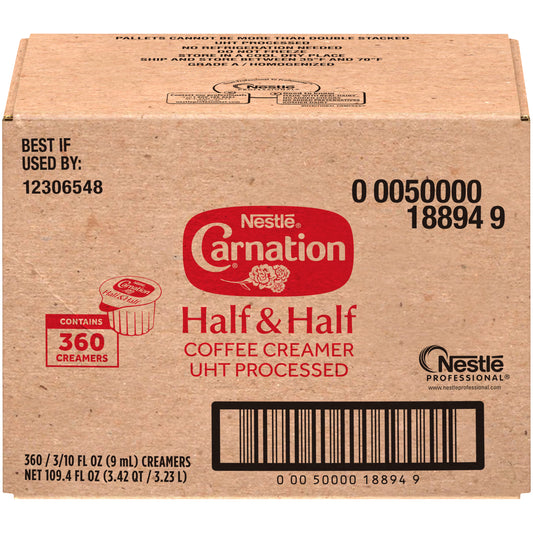 Nestle Carnation Coffee Creamer Half And Half Liquid Creamer Singles FlBox Of 0.303 Fluid Ounce - 360 Per Case.