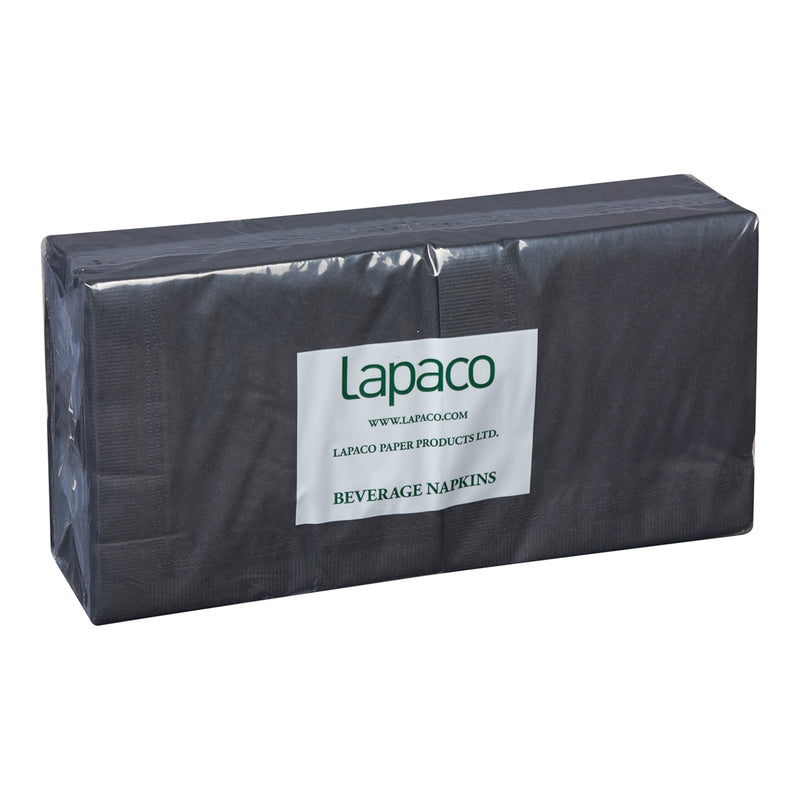 Lapaco 10 Inch X 10 Inch 1/4 Fold 2 Ply Black Beverage Napkin 1000 Each - 1 Per Case.