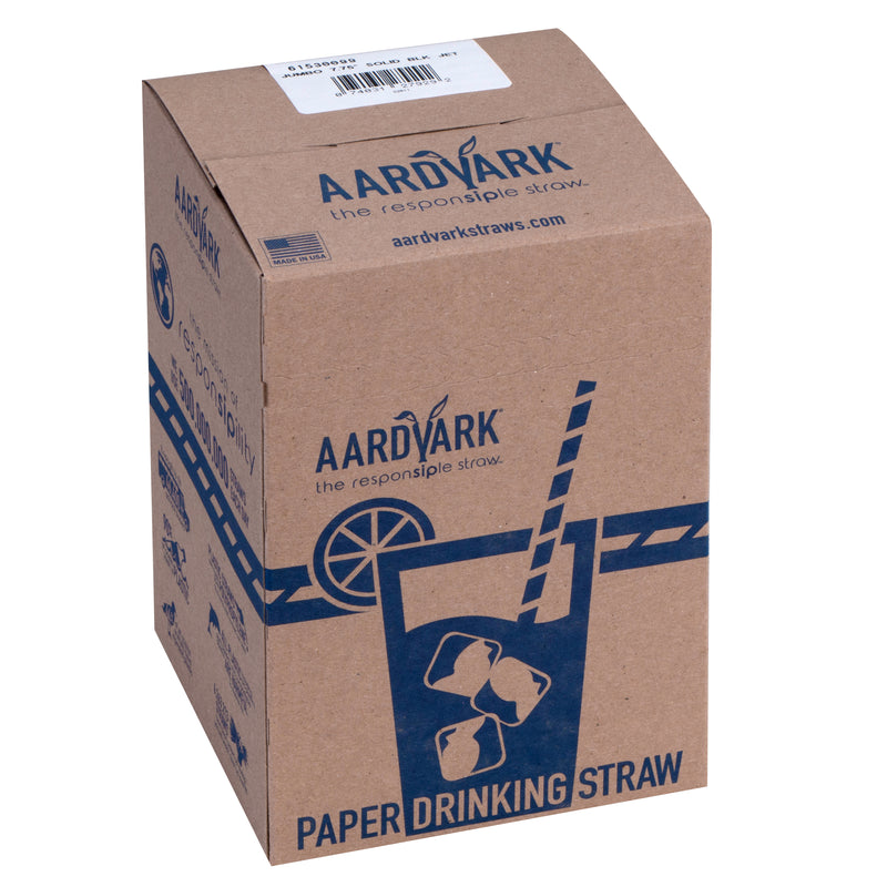 Straw Black Jumbo Paper Solid Compostable Wrapped 400 Each - 8 Per Case.