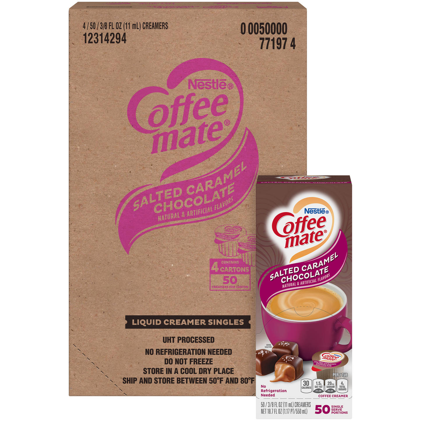 Nestle Coffee Mate Coffee Creamer Salted Caramel Chocolate Flavor Liquid Creamer Singles 18.7 Fluid Ounce - 4 Per Case.