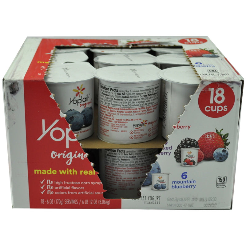 Yoplait® Original Yogurt Single Serve Cup Variety Peach Blueberry Strawberry 108 Ounce Size - 1 Per Case.