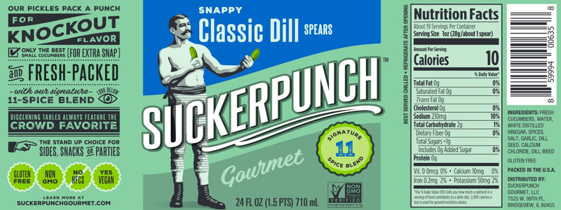 Sucker Punch Classic Dill Pickle Spears 24 Ounce Size - 6 Per Case.