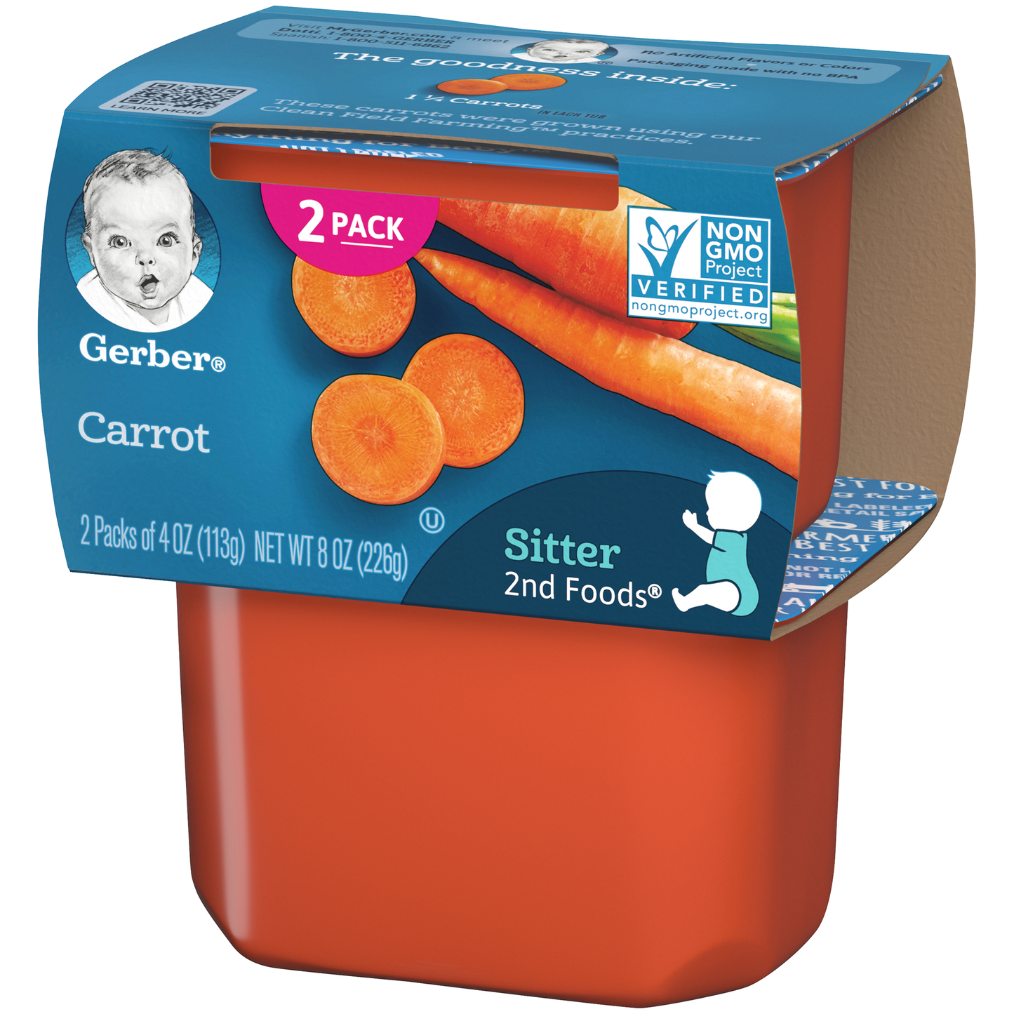 (2 pack of 4 Oz) Gerber 2nd Foods Carrot Baby Food 8 Ounce Size - 8 Per Case.