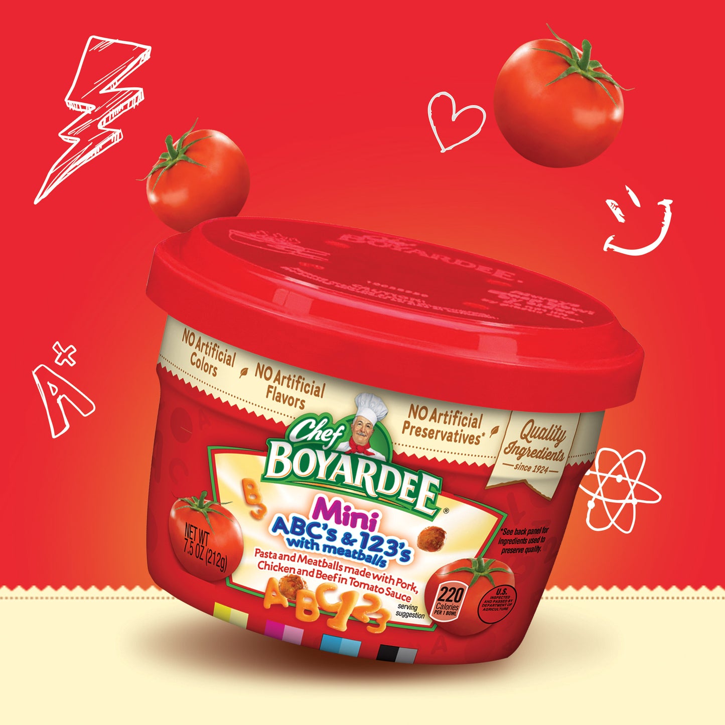 Chef Boyardee Mini Bites Abc's & 's Pastawith Meatballs 7.5 Ounce Size - 12 Per Case.