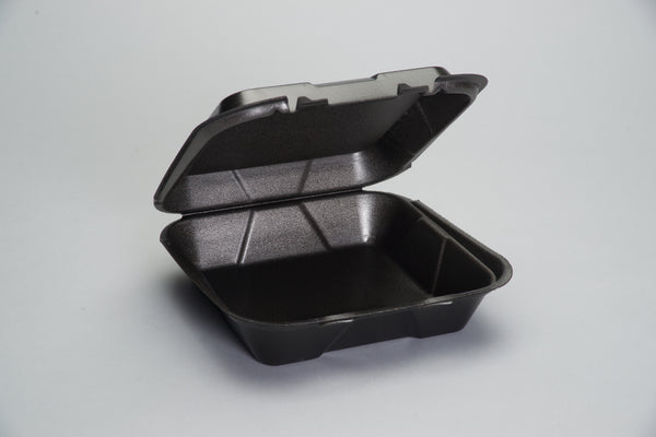 Large Snap It Foam Hinged Dinner Container Black 100 Each - 200 Per Case.